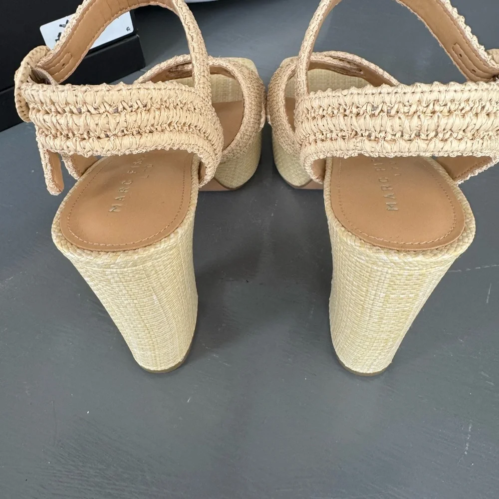 Marc Fisher Chesse rattan Cream Platform Shoes with Chunky Heel - Picture 6 of 9